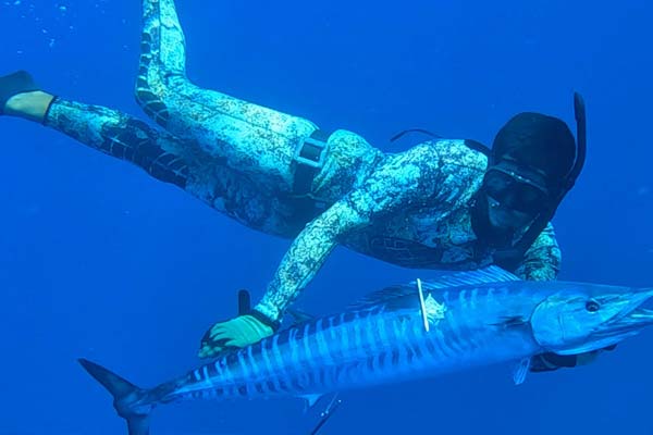 Catching a large fish underwater